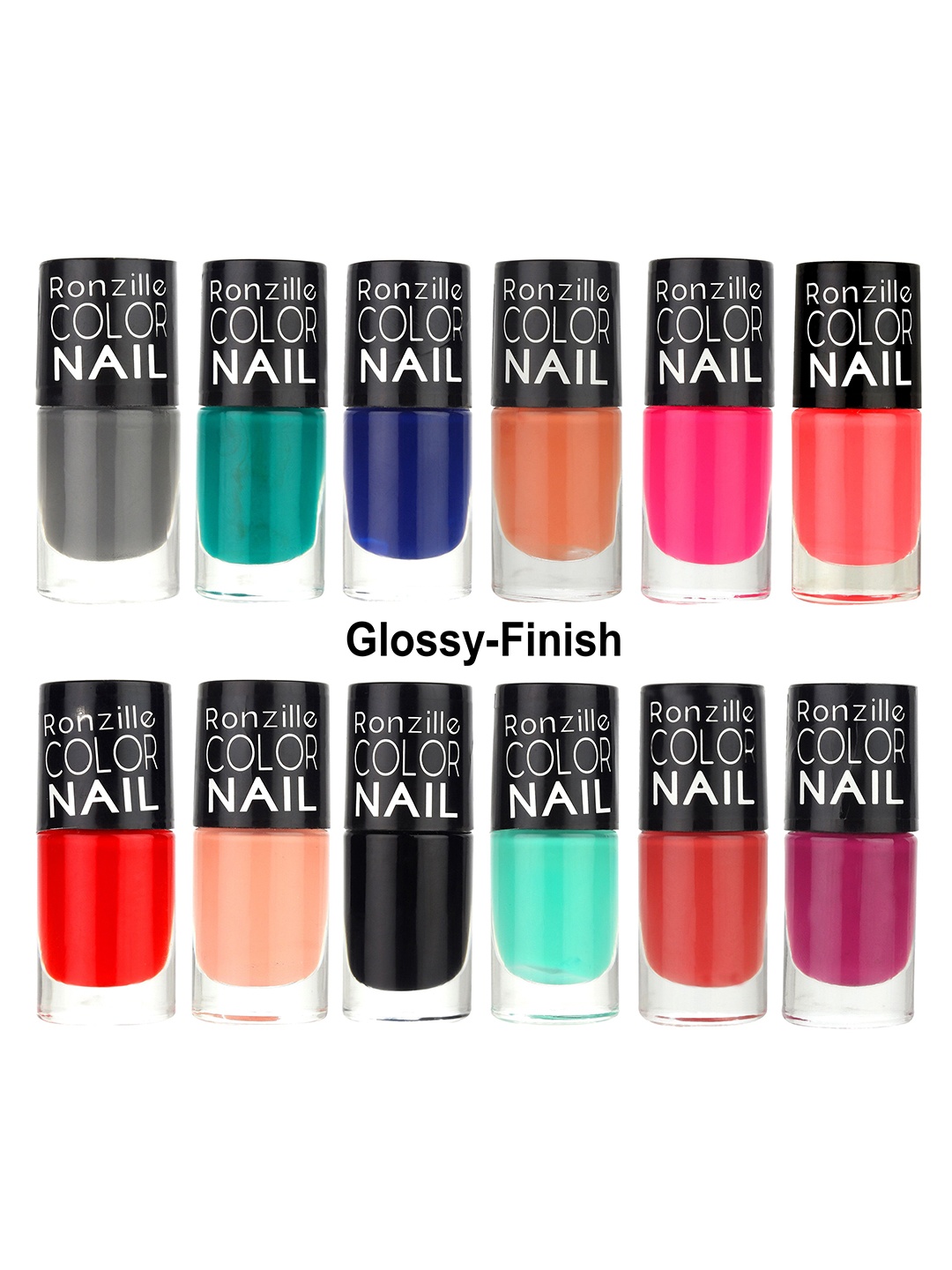 

Ronzille Set Of 12 Glossy Finish Nail Polish - 6.5 ml Each - Combo E, Grey