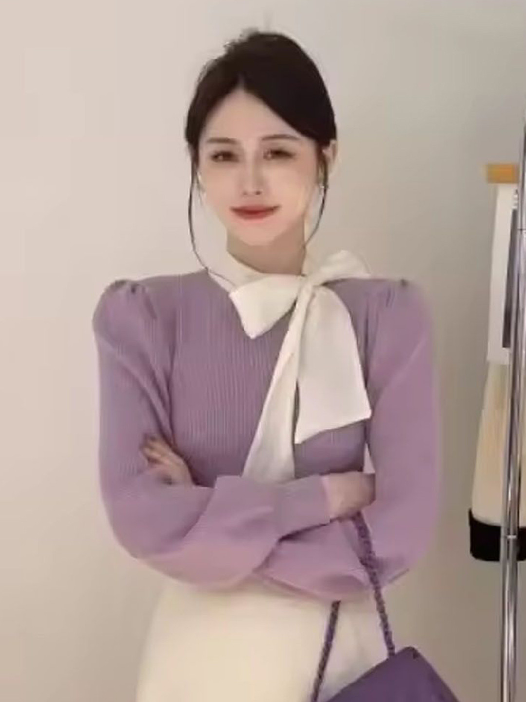 

StyleCast Women Tie-Up Neck Cuffed Sleeves Top, Purple