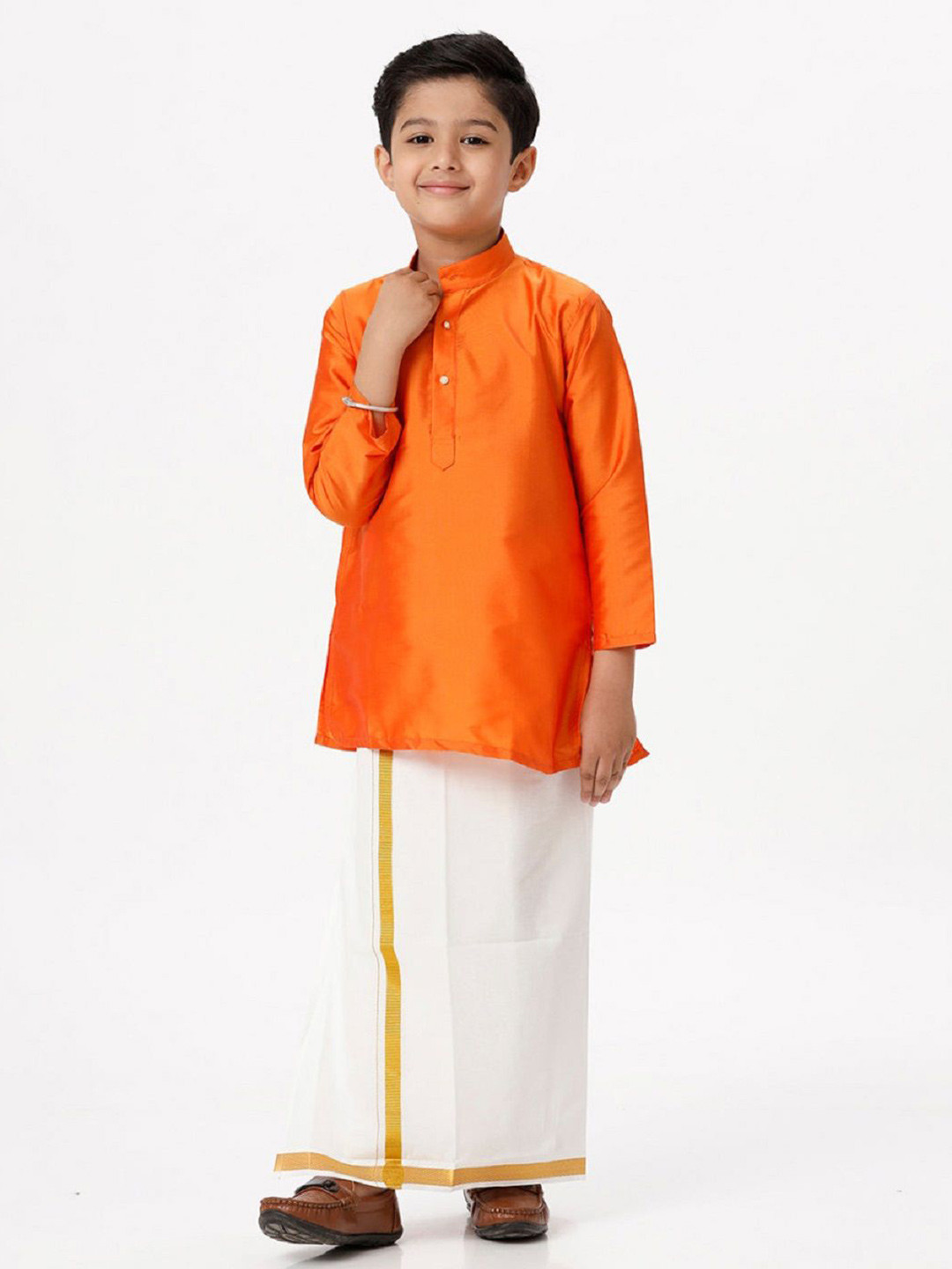 

Ramraj Boys Long Sleeves Kurta with Jari Dhoti Combo, Orange