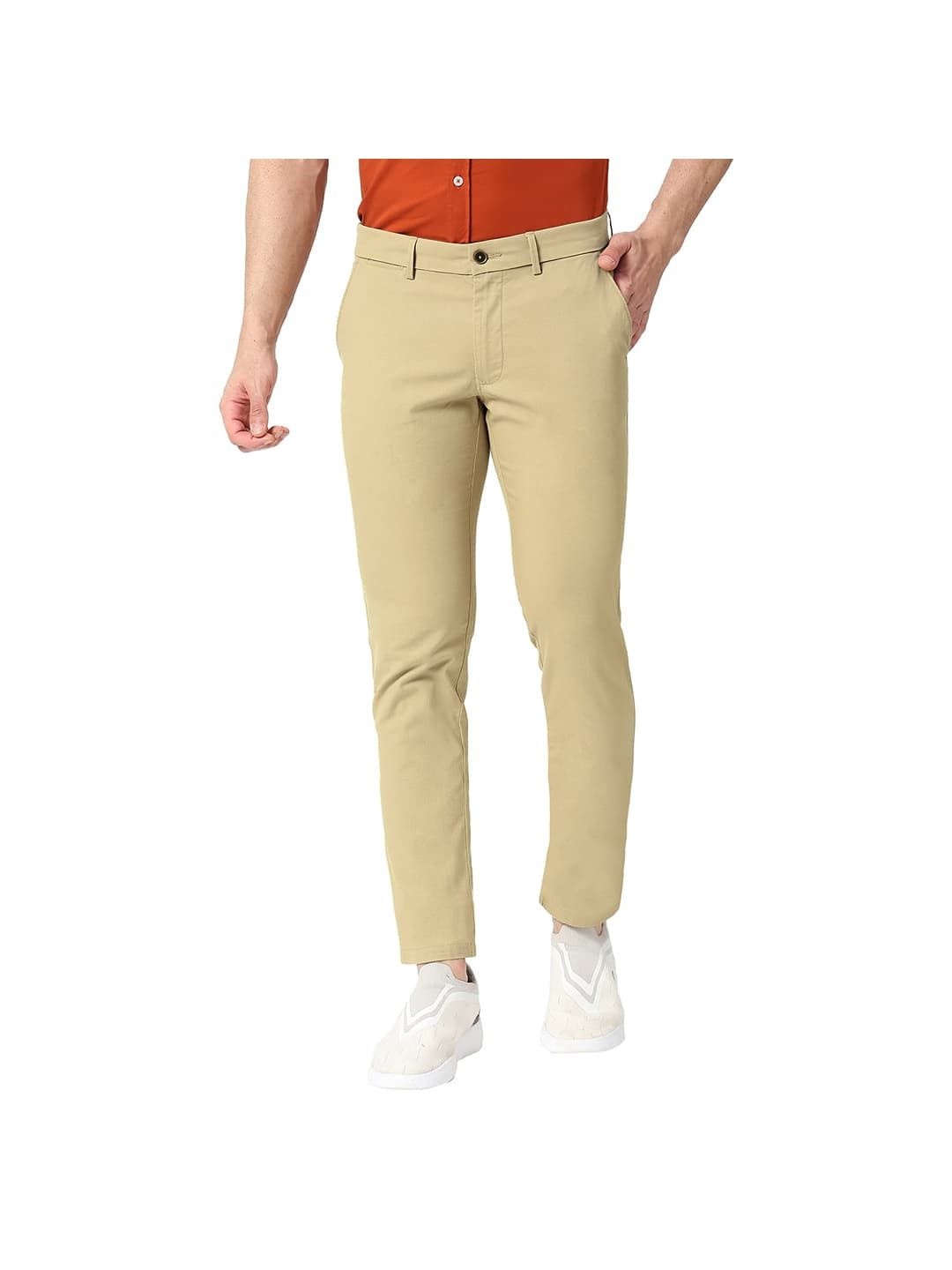 

Basics Men Cotton Tapered Fit Mid-Rise Chinos Trousers, Khaki