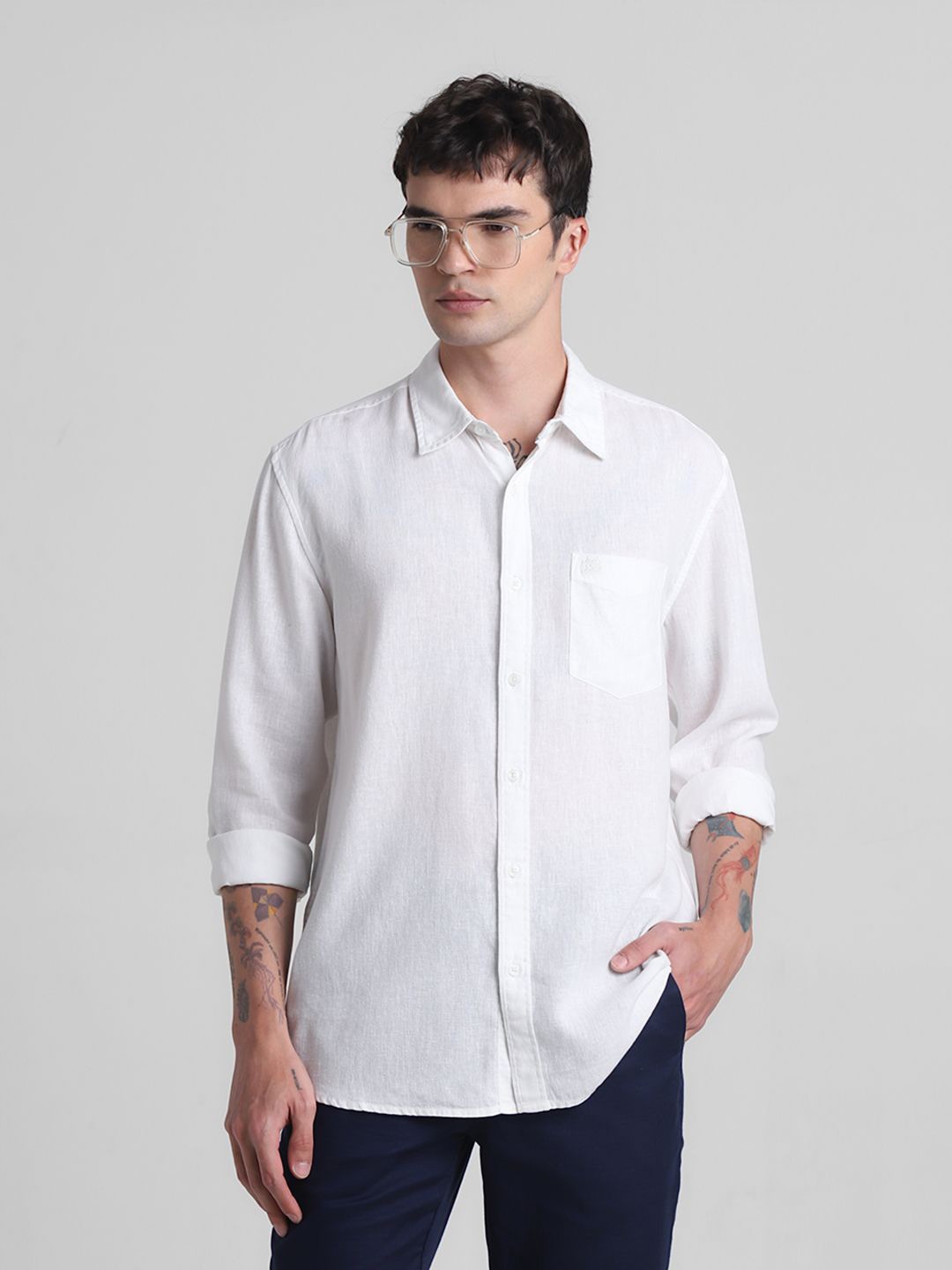

Jack & Jones Men Spread Collar Solid Cotton Casual Shirt, White