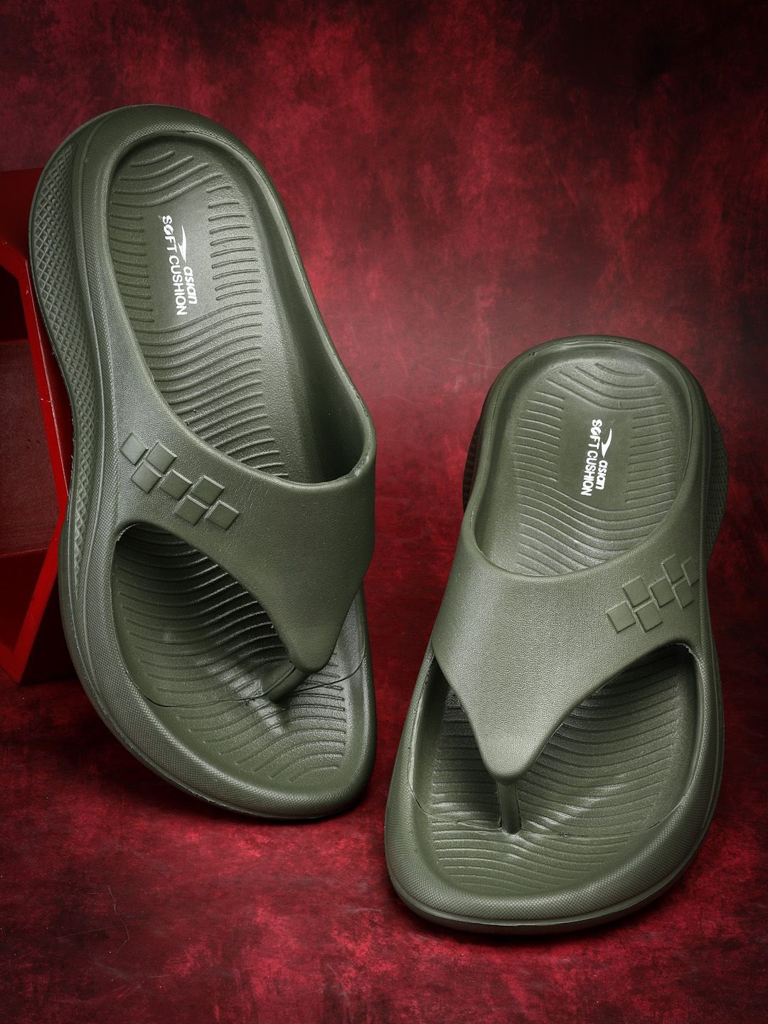 

ASIAN Men Safari Thong Flip-Flops, Olive