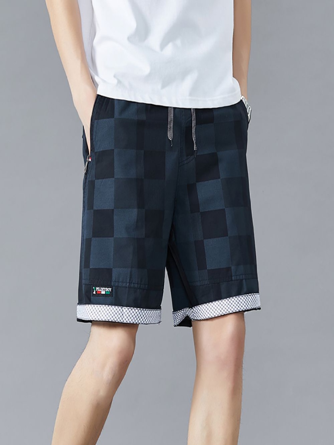 

StyleCast x Revolte Men Checked Technology Shorts, Navy blue