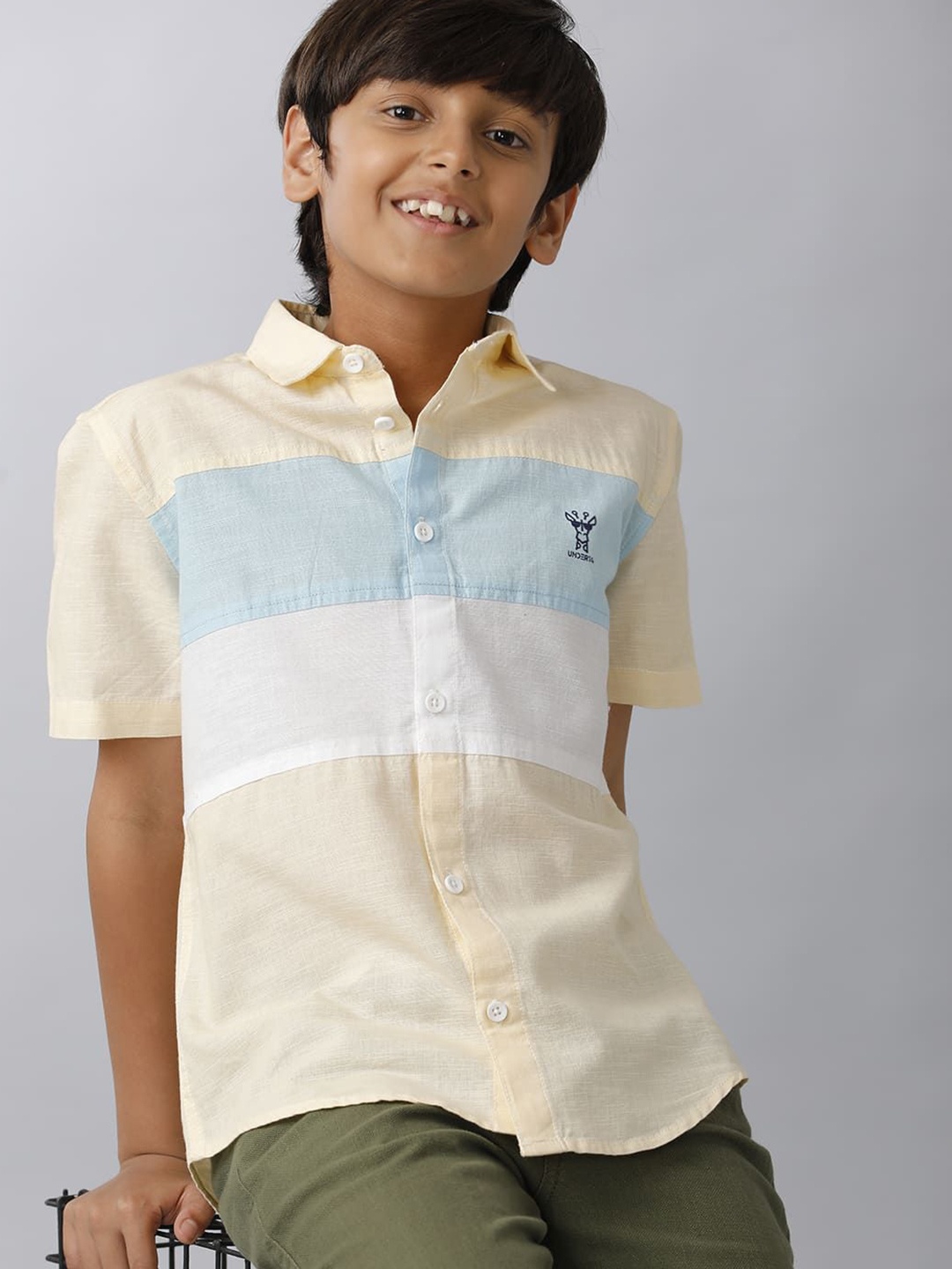 

UNDER FOURTEEN ONLY Boys Spread Collar Colourblocked Cotton Casual Shirt, Yellow