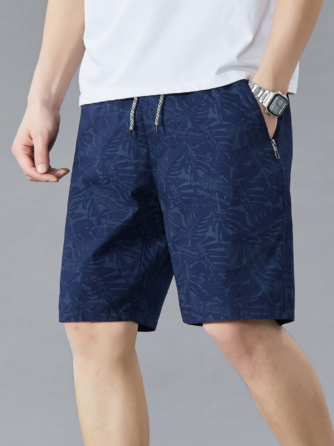 

StyleCast x Revolte Men Printed Regular Fit Cotton Shorts, Blue