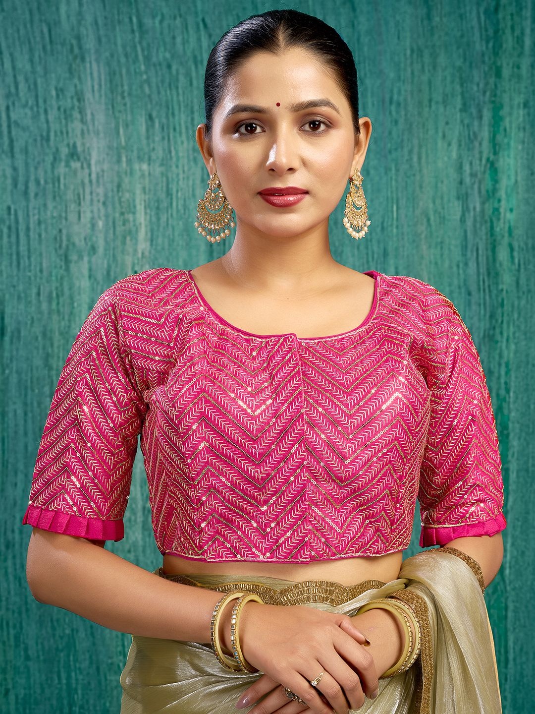 

KALINI Women Embroidered Round Neck Saree Blouse, Pink