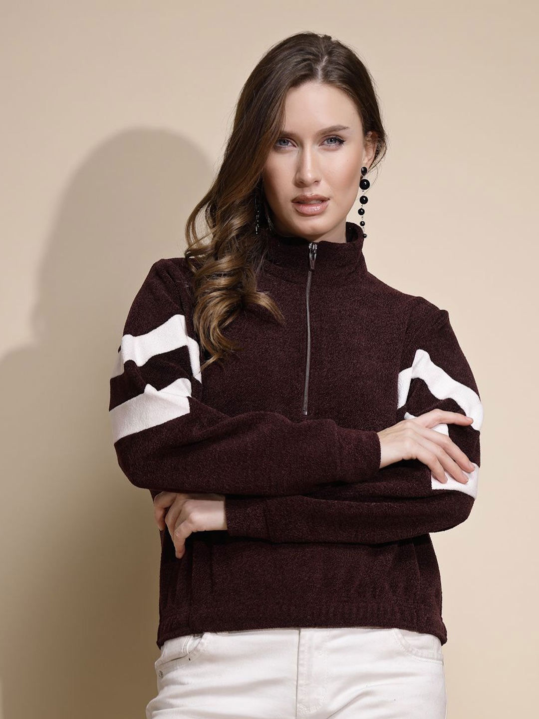 

Global Republic Women Mock Collar Sweatshirt, Maroon
