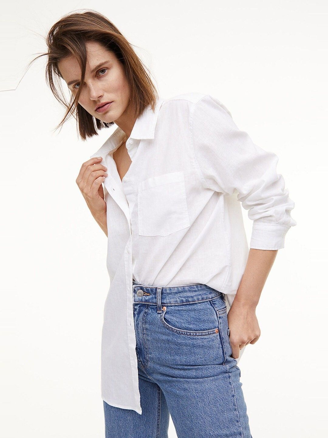 

WHY SO FAB Women Classic Oversized Fit Spread Collar Solid Cotton Casual Shirt, White