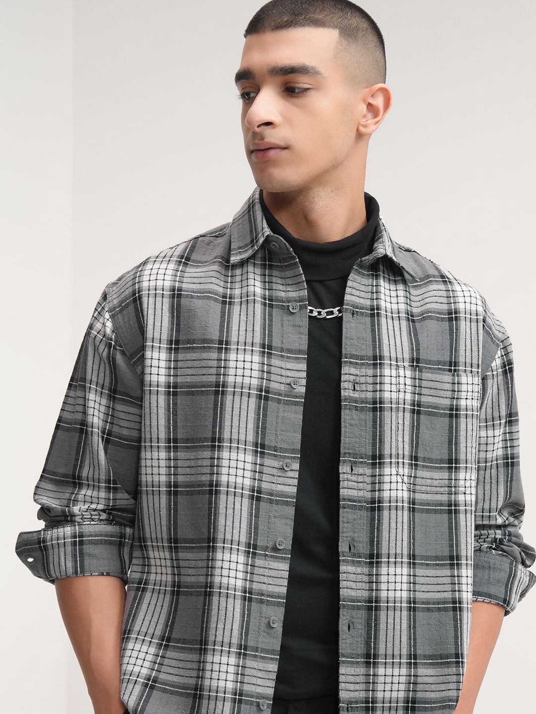 

HIGHLANDER Men Checked Relax Shirt, Charcoal