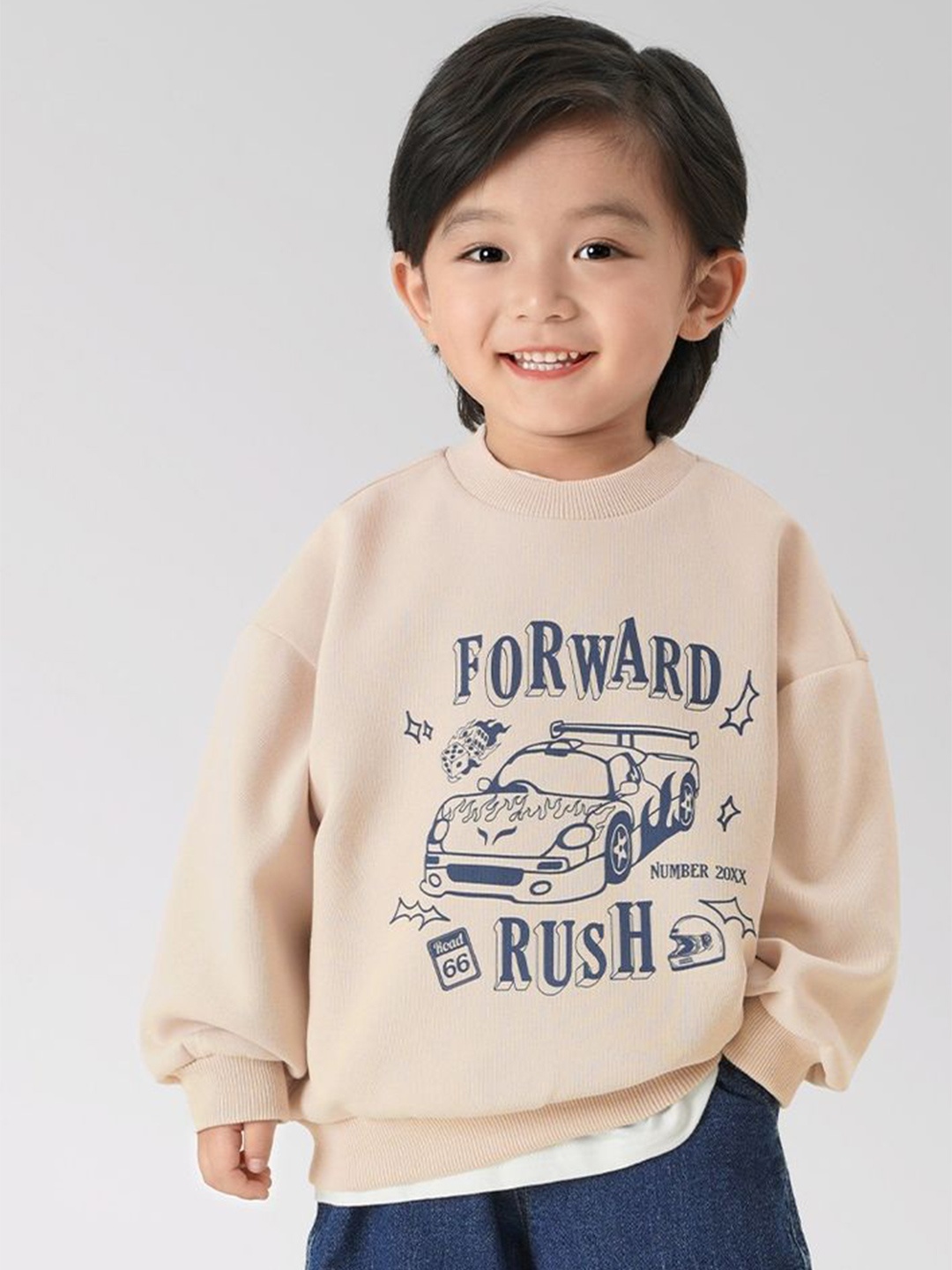 

LULU & SKY Boys Printed Oversized Sweatshirt, Beige