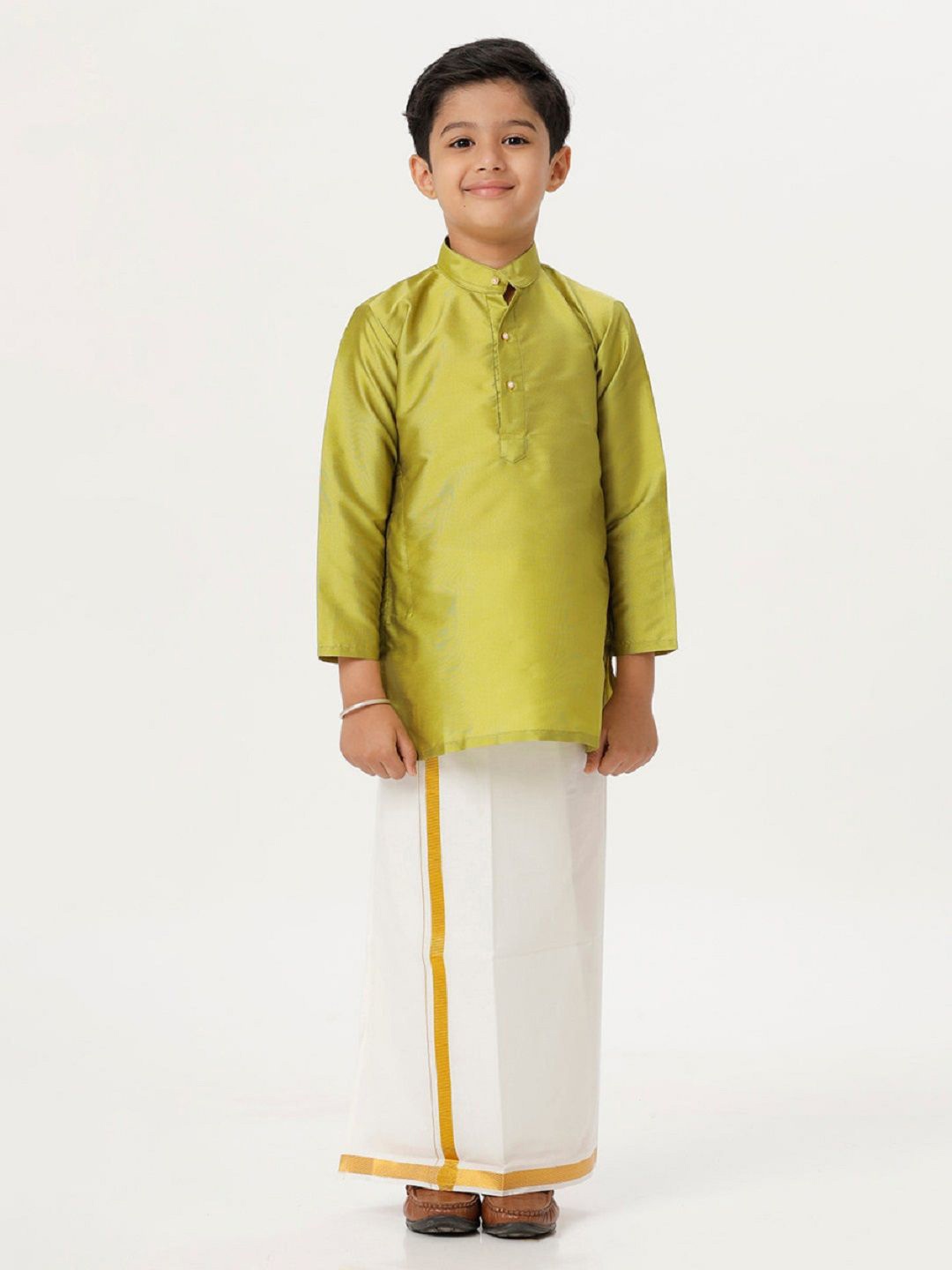 

Ramraj Boys Long Sleeves Kurta with Jari Dhoti Combo, Green