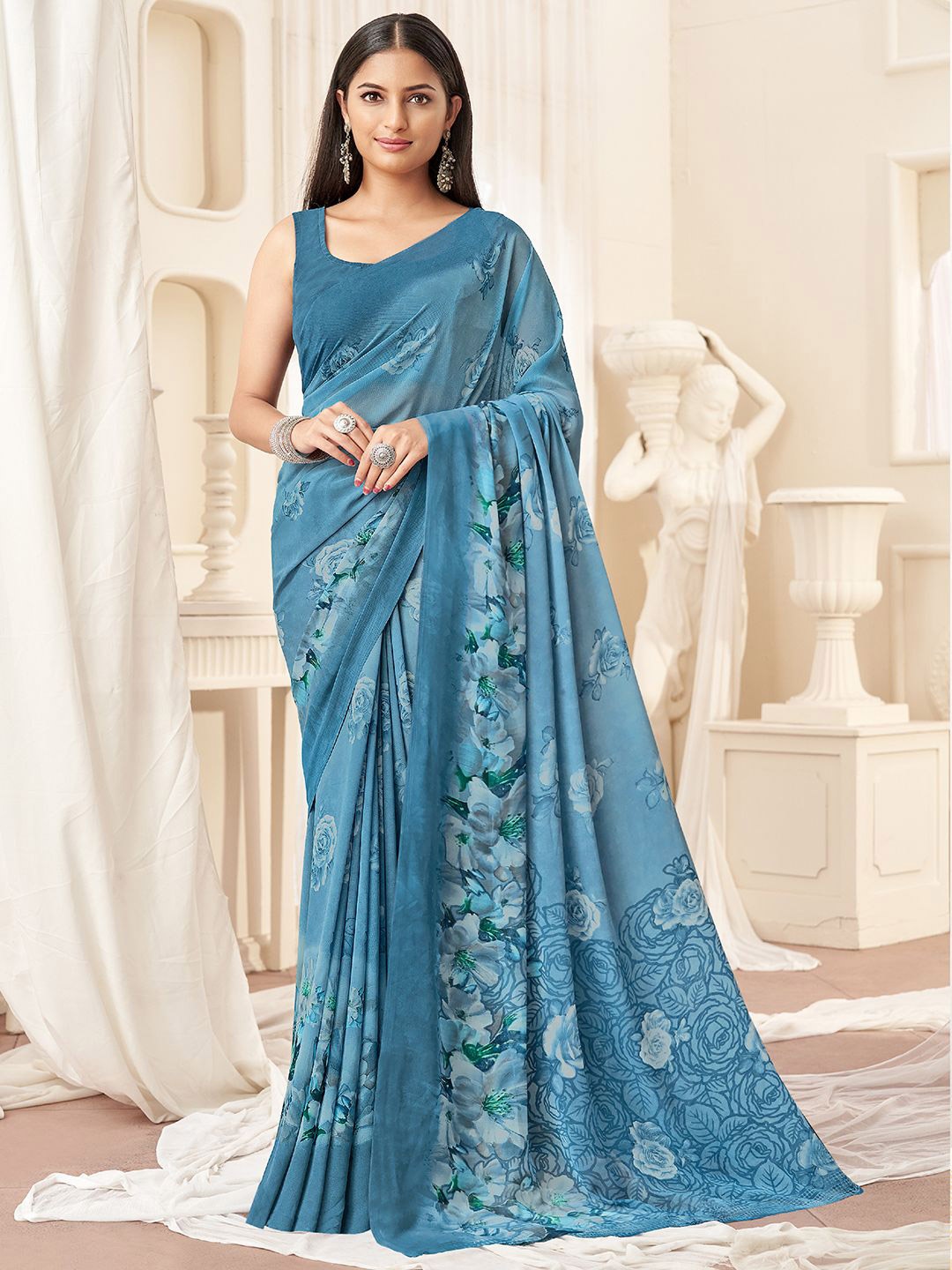 

Mitera Floral Printed Saree, Blue