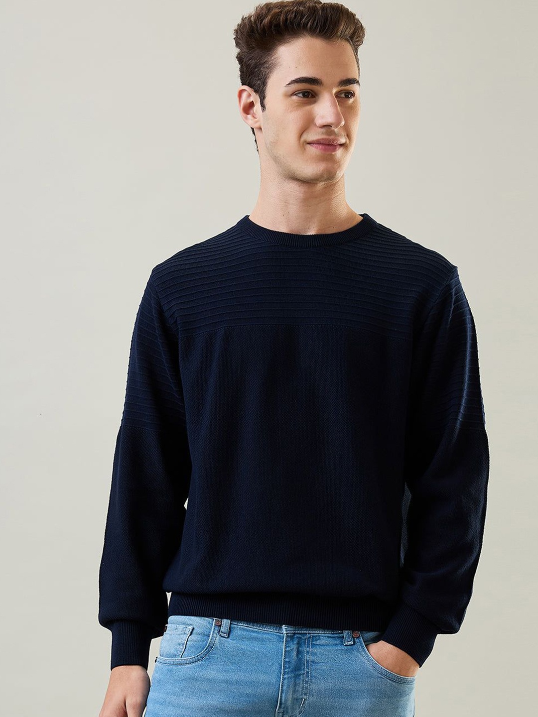 

TIM PARIS Men Ribbed Pullover, Navy blue
