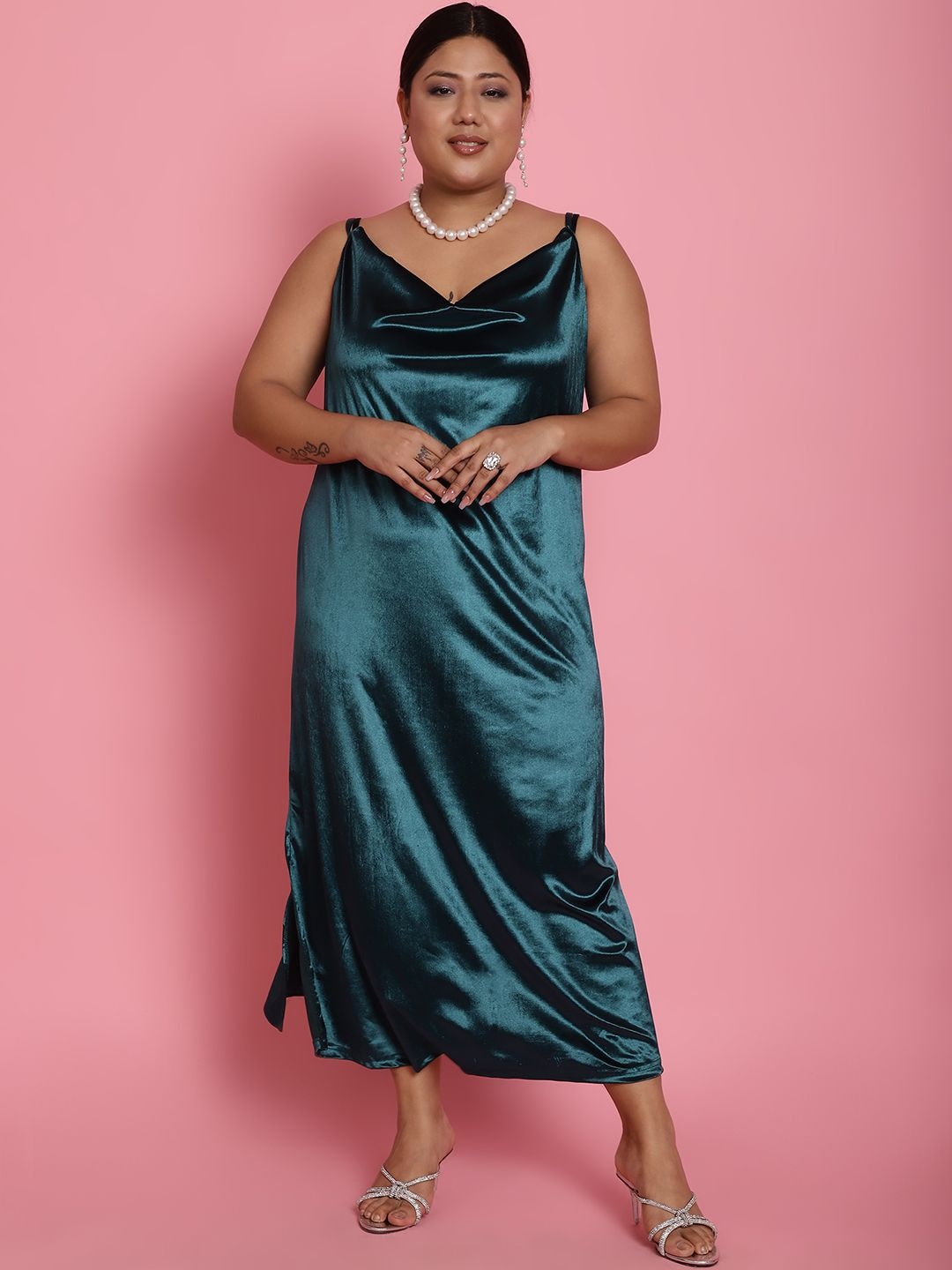 

theRebelinme Women Plus Size Cowl Neck Maxi Dress, Green