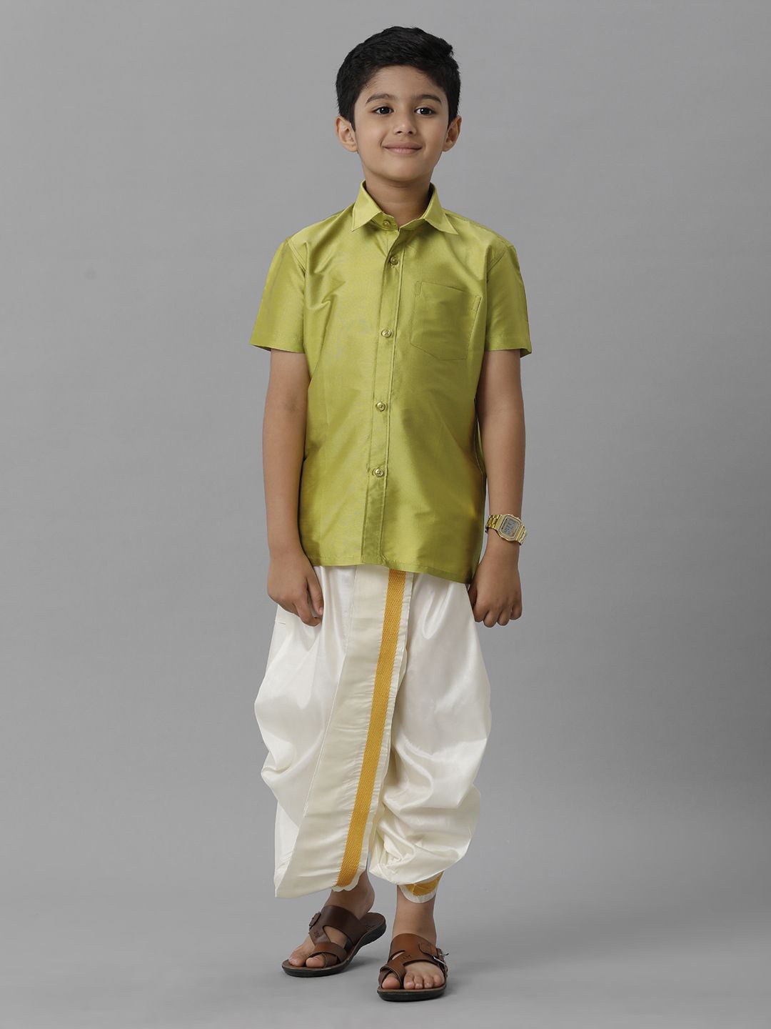 

Ramraj Boys Short Sleeves Shirt With Dhoti Pants, Green