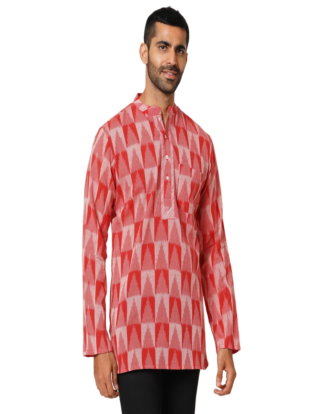 

ARCHATTIRE Abstract Woven Design Mandarin Collar Cotton Straight Short Kurta, Red