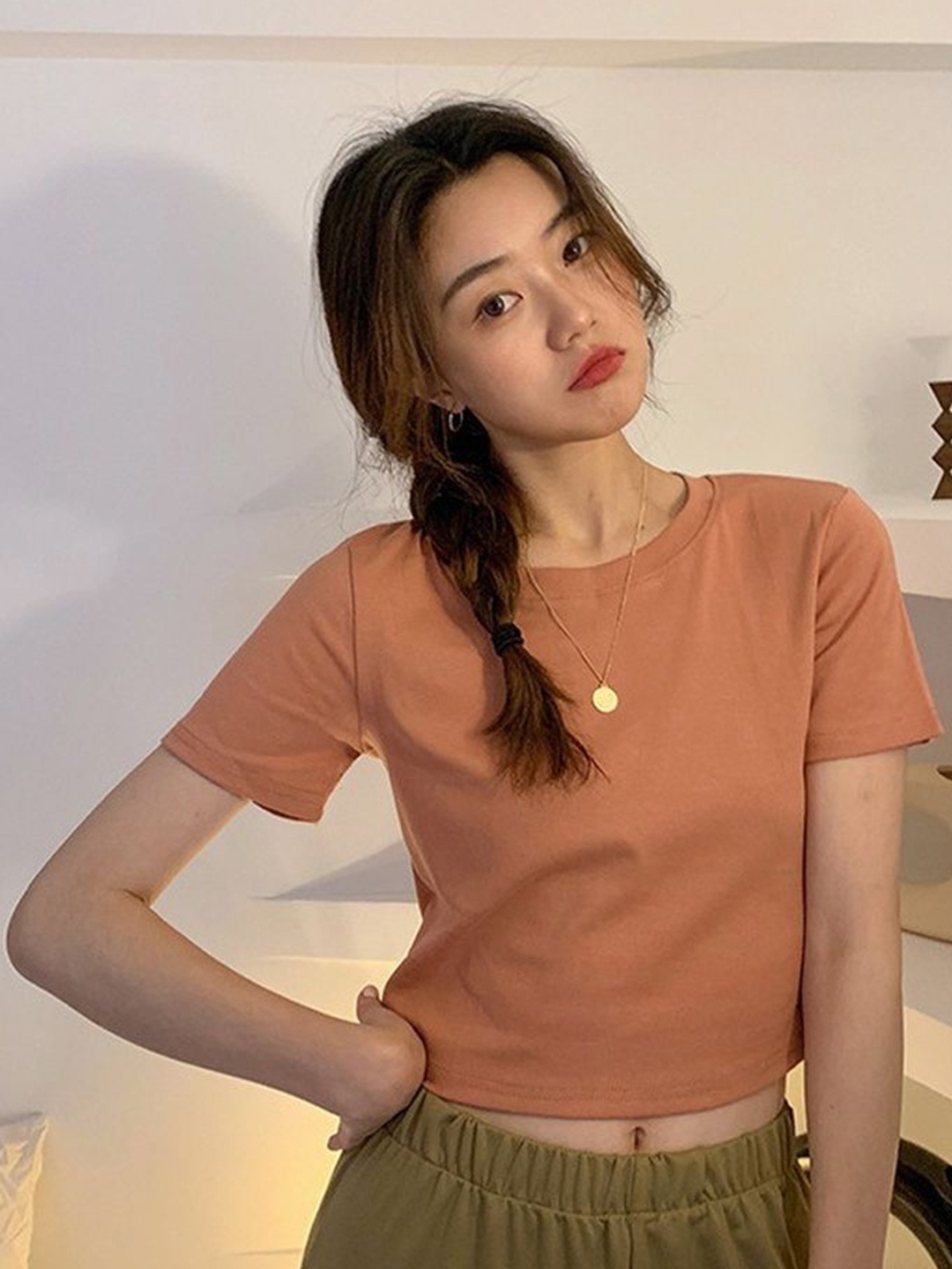 

LULU & SKY Women Round Neck Crop Top, Orange