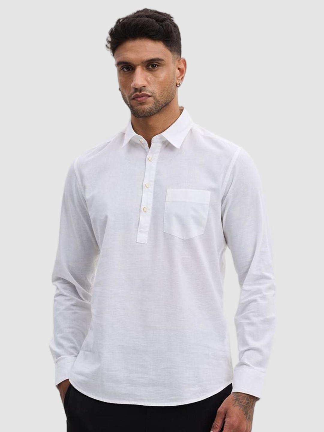 

Snitch Men Smart Fit Spread Collar Solid Cotton Casual Shirt, White