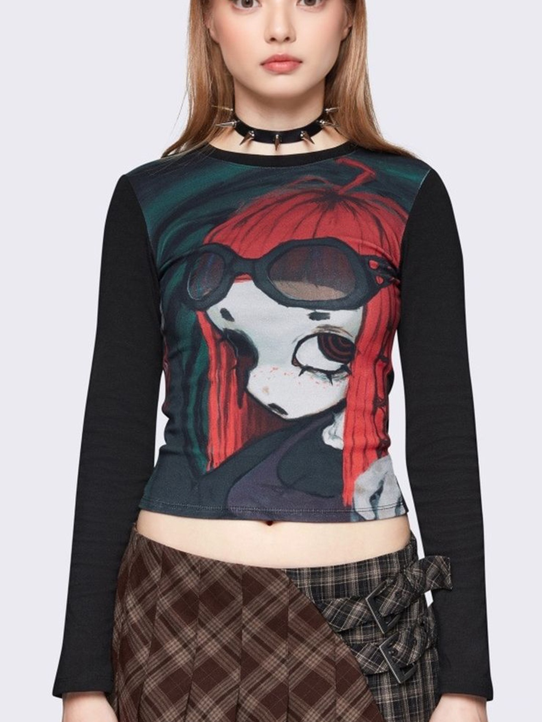 

LULU & SKY Women Graphic Printed Fitted Crop Top, Black