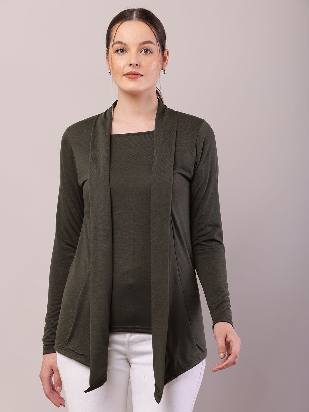 

RiseMax Longline Open Front Shrug, Olive