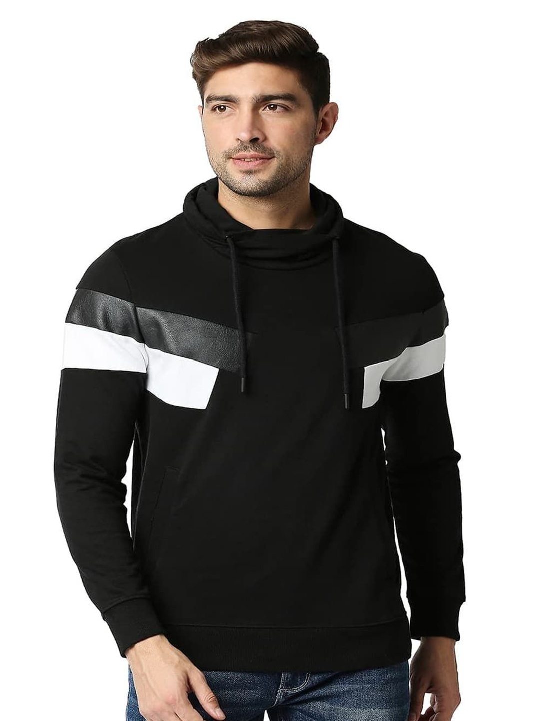 

Basics Men High Neck Pullover Pure Cotton Sweatshirt, Black