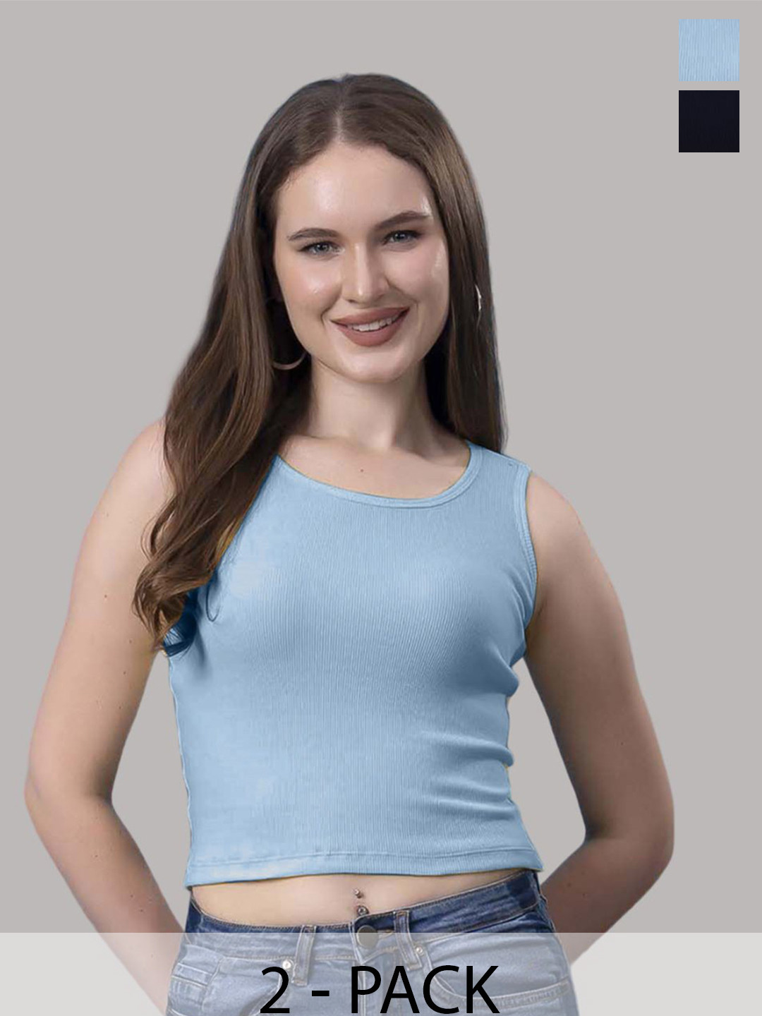

Friskers Cotton Tank Crop Top, Navy blue