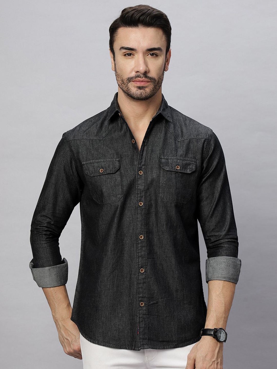 

HJ HASASI Men Relaxed Opaque Casual Shirt, Black