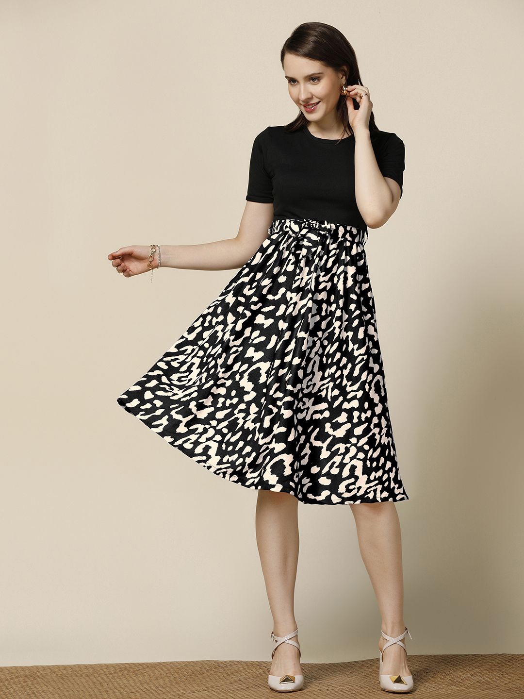 

Moda Rapido Printed Fit & Flare Dress, Black