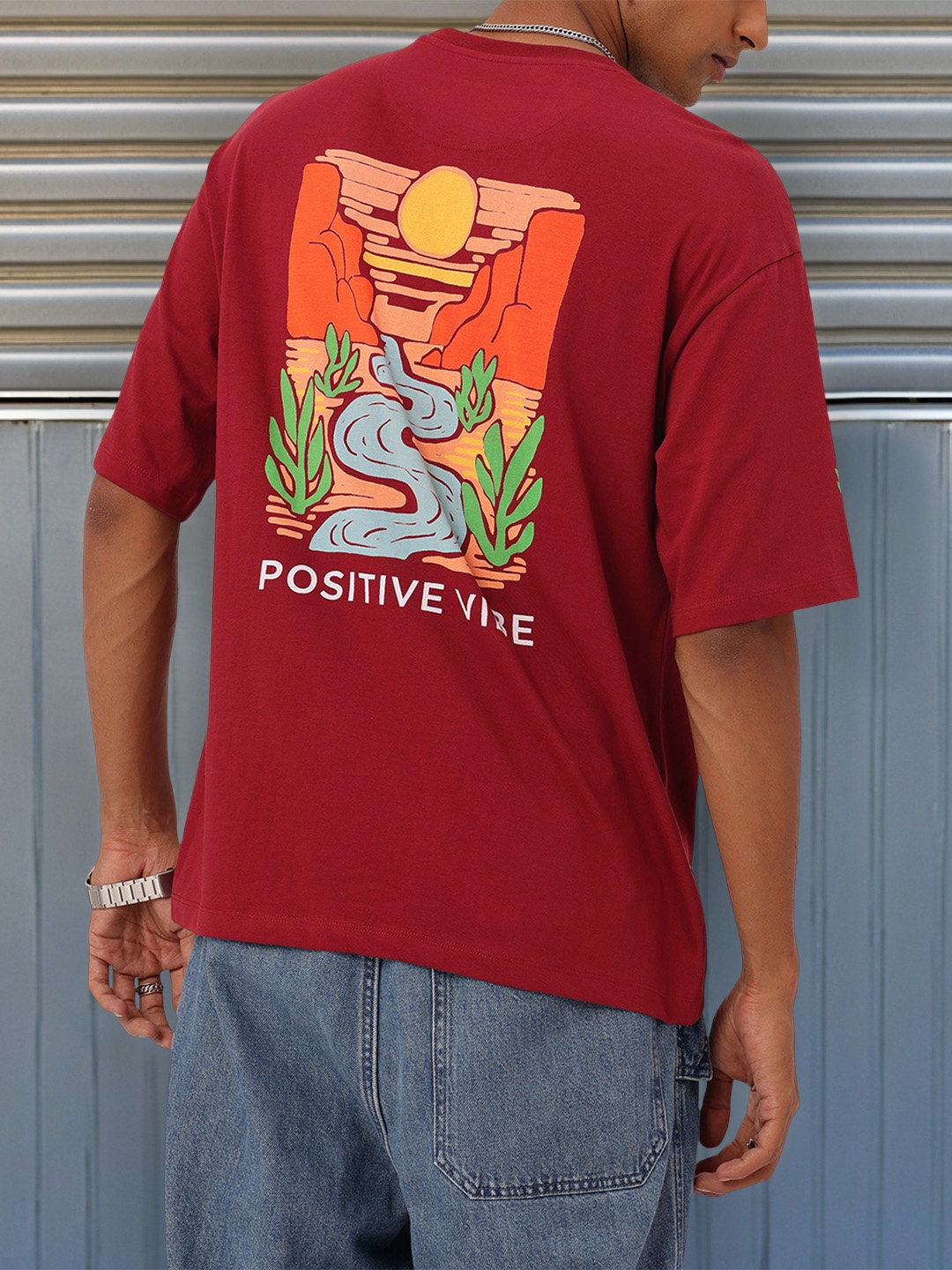 

Kook N Keech Positive Touch Printed Relaxed Fit T-shirt, Maroon