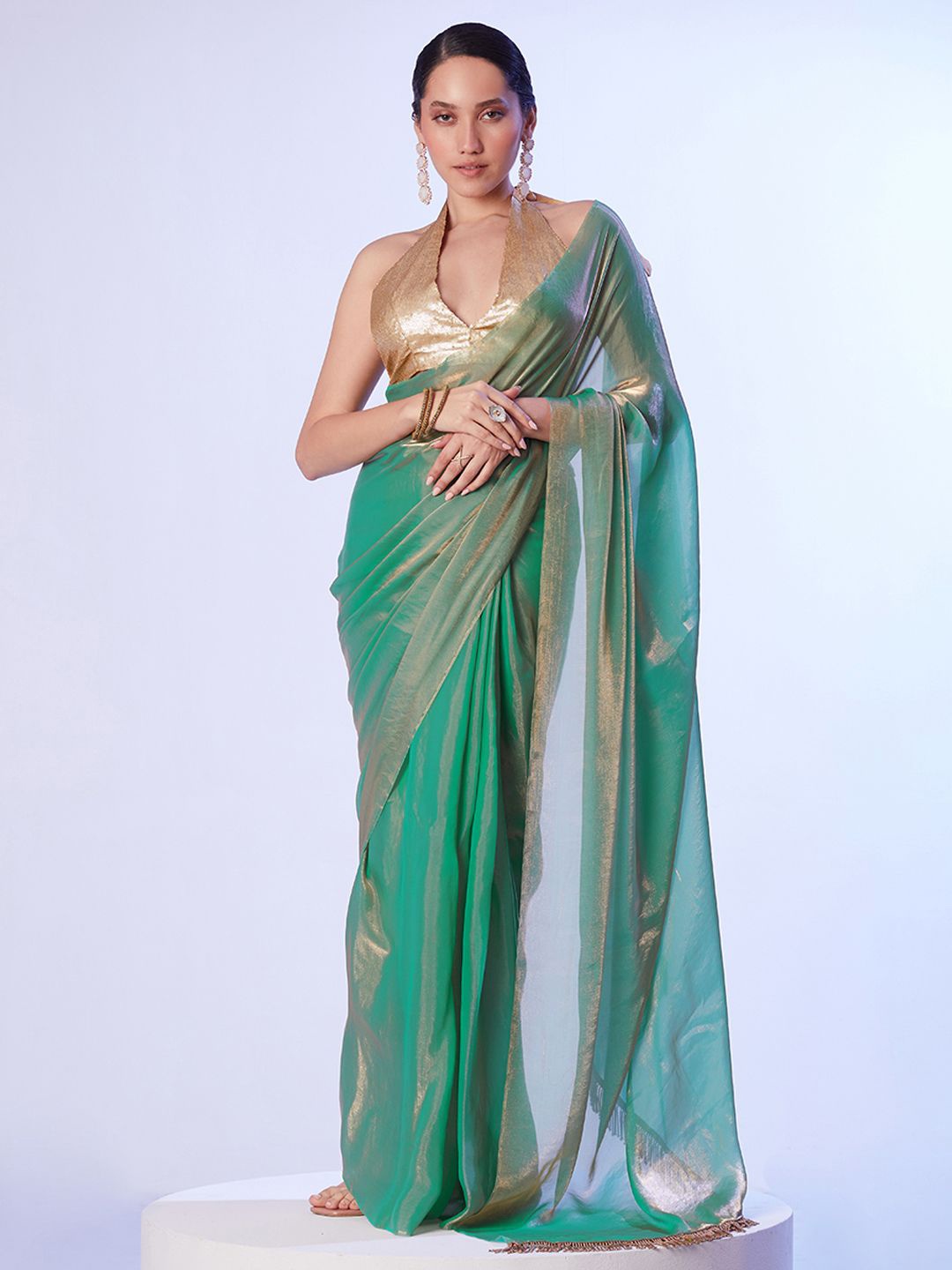 

Kalista Solid Organza Saree, Metallic