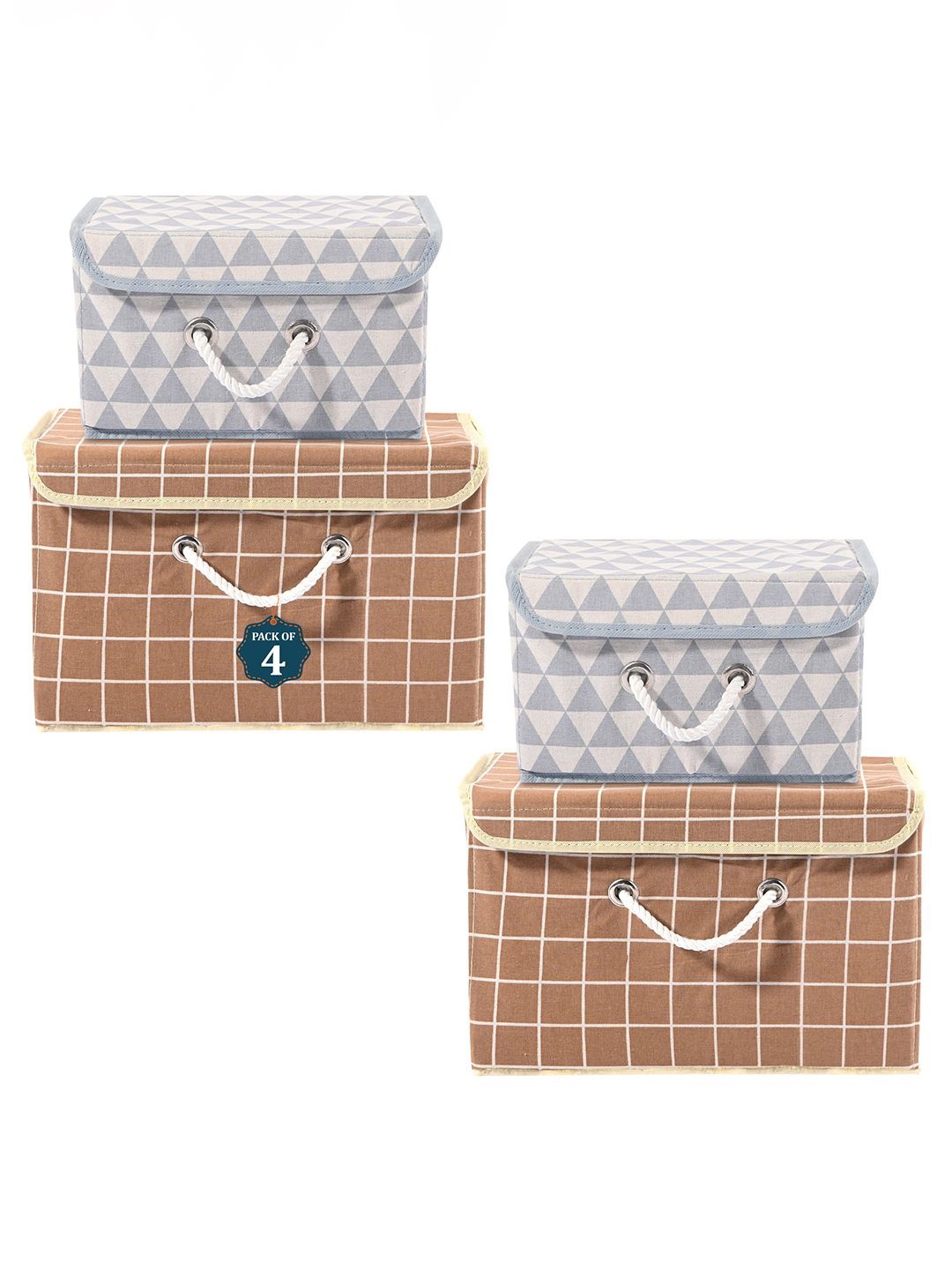 

Kuber Industries Brown Set of 4 Printed Cotton Reusable Drawer Organisers