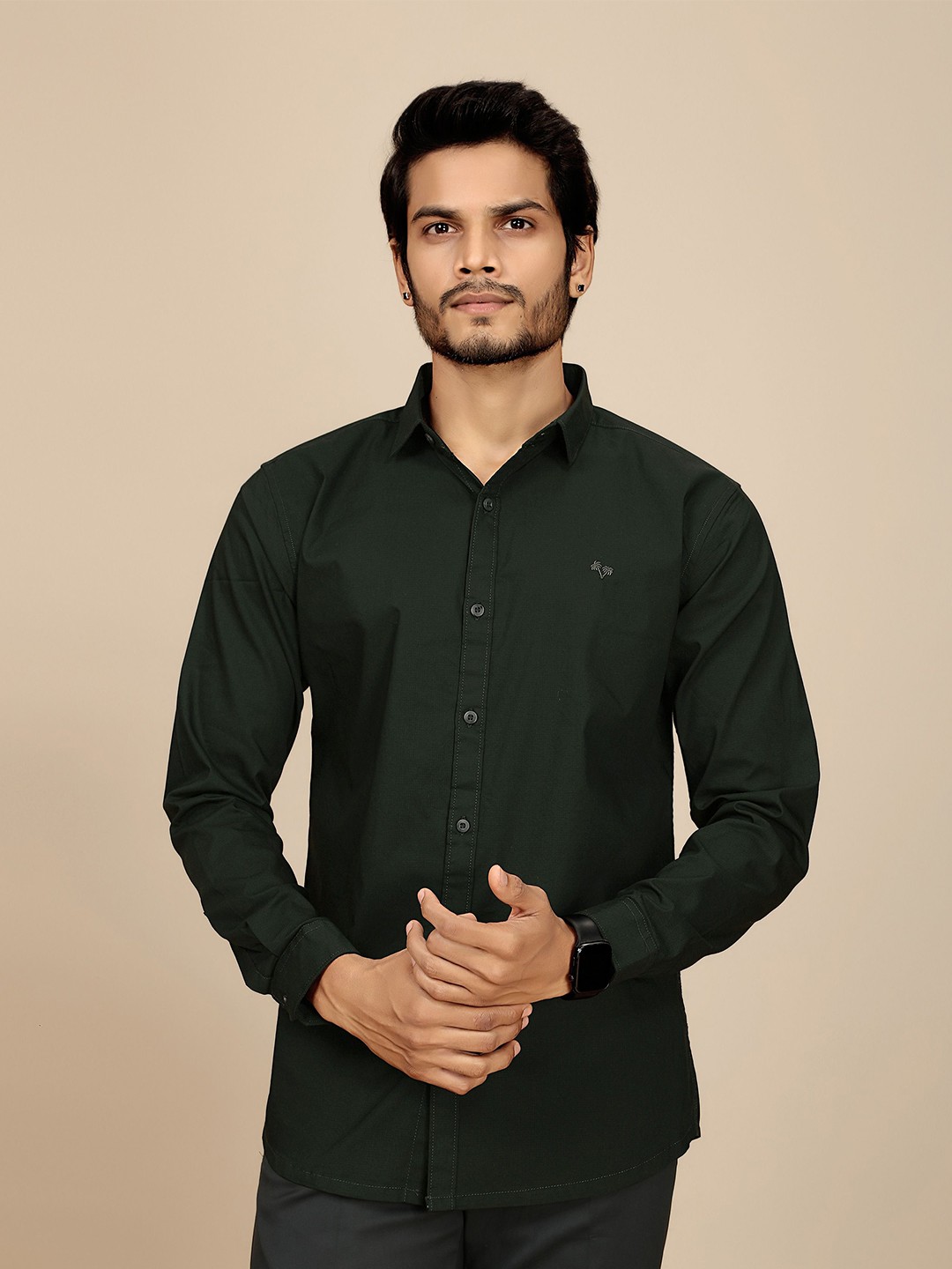 

JOSE N POSE Men Premium Tailored Fit Spread Collar Solid Cotton Casual Shirt, Green