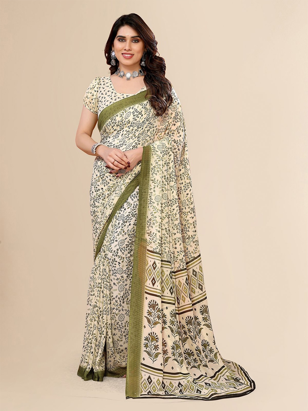 

Moda Rapido Floral Poly Georgette Saree, Green