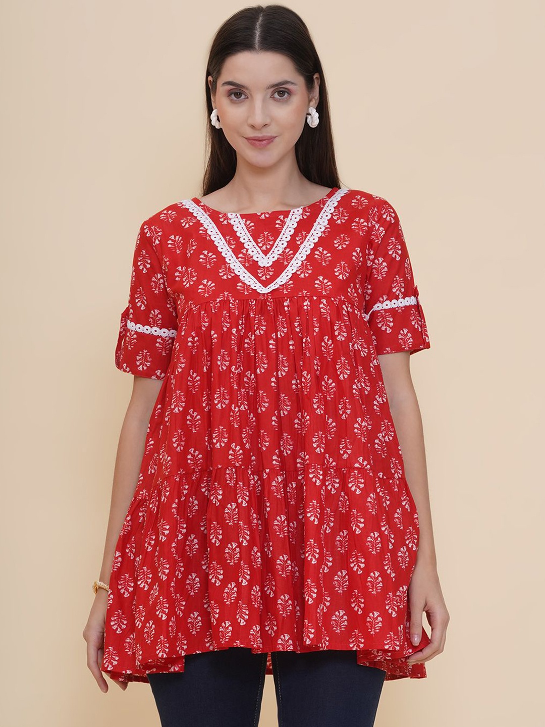 

Modish Couture Printed Tunic, Red