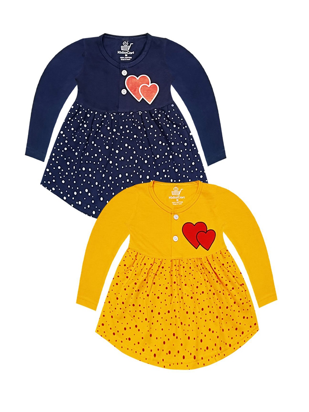 

KidzzCart Girls Pack Of 2 Cotton Fit & Flare Dress, Yellow