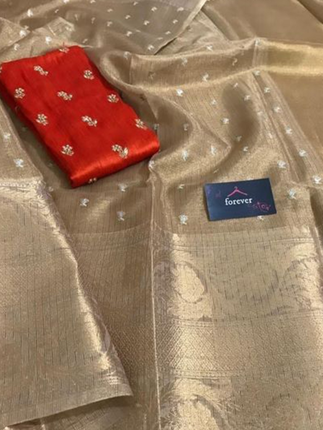 

DIVASTRI Woven Design Embroidered Tissue Designer Banarasi Saree, Grey