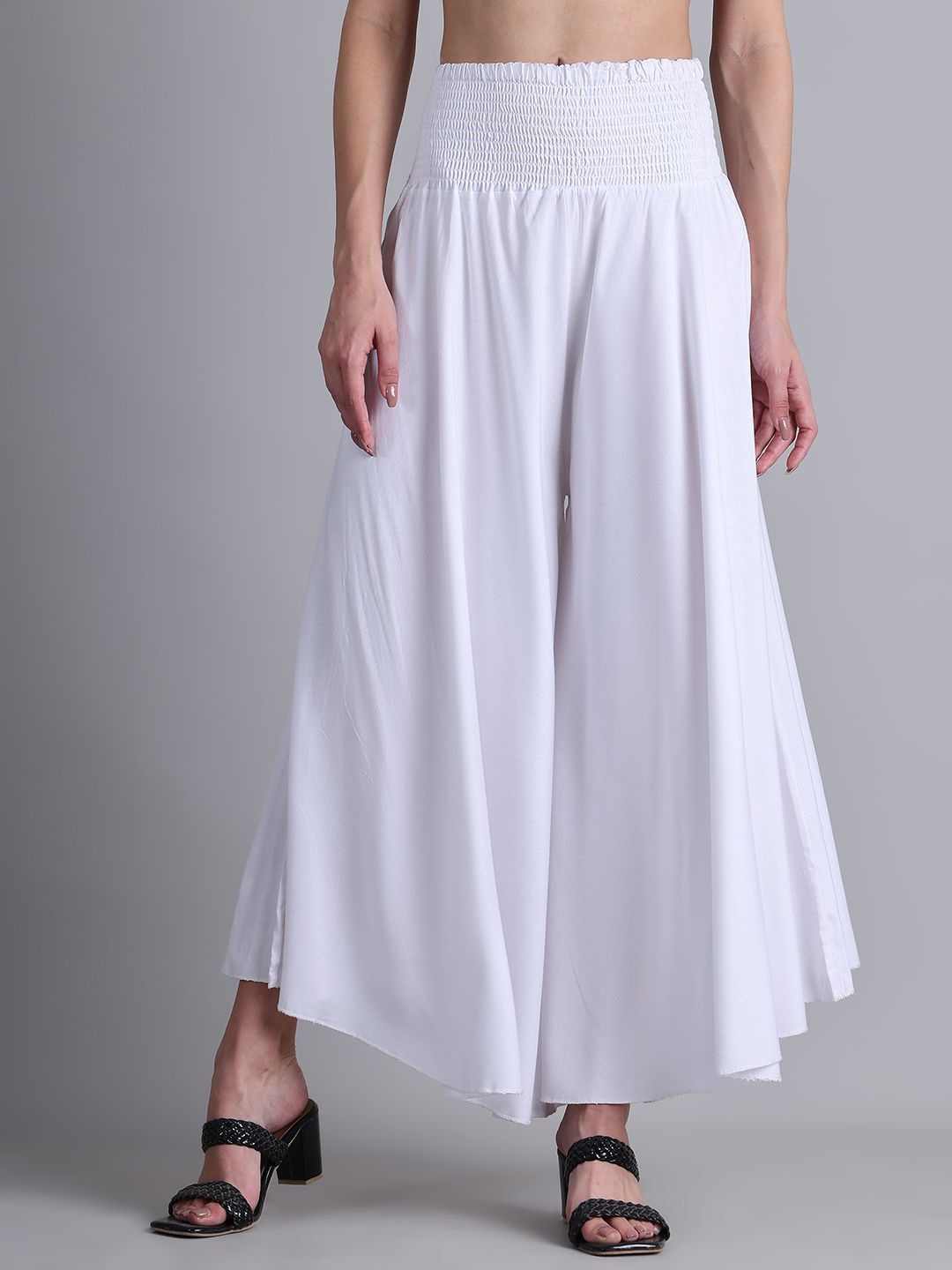 

GRACIT Women Flared Slip On Ethnic Palazzos, White