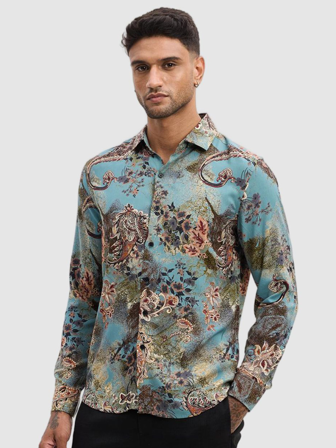 

Snitch Men Smart Fit Spread Collar Floral Printed Casual Shirt, Blue