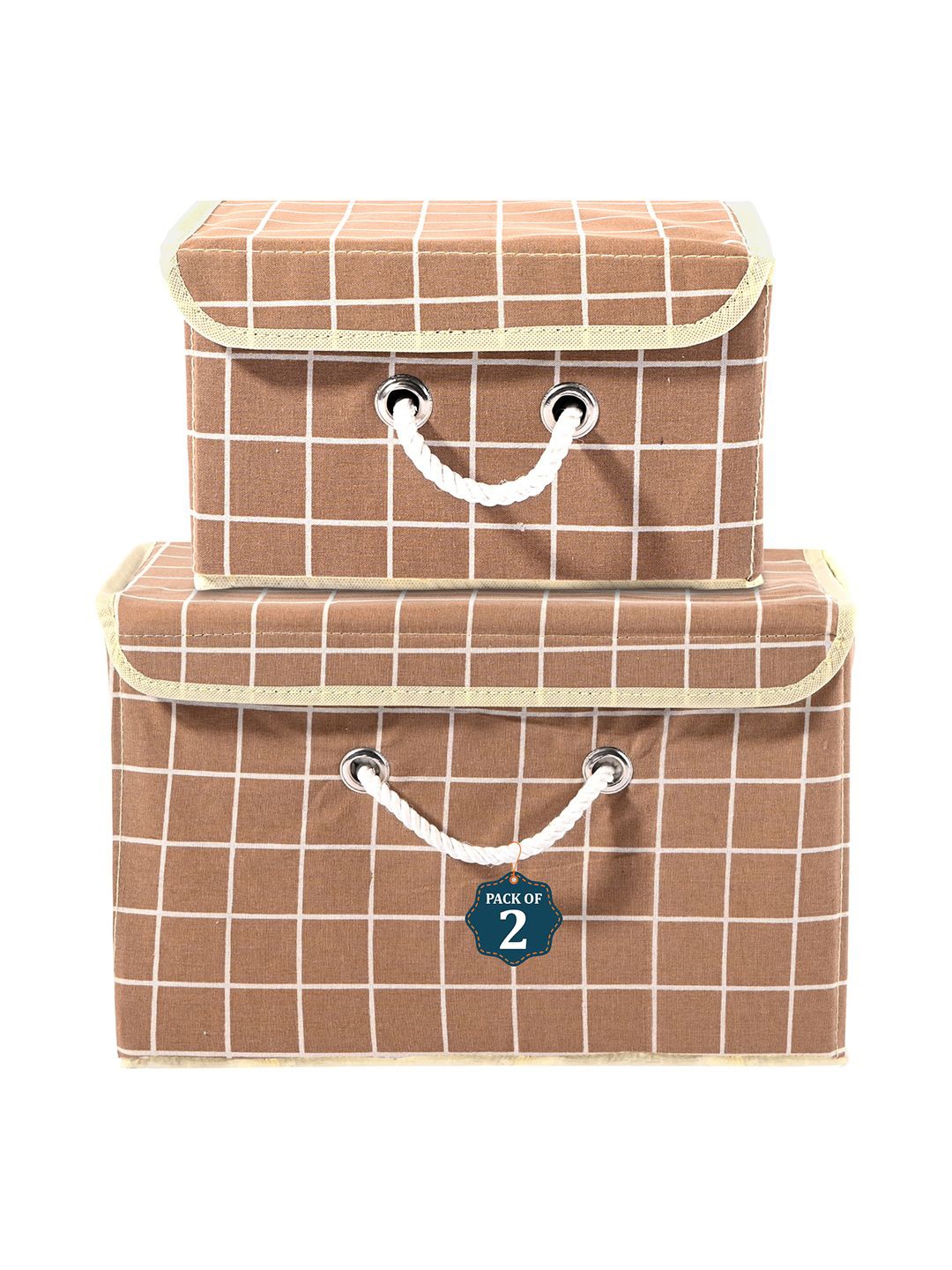 

Kuber Industries Brown Set of 2 Checked Cotton Reusable Drawer Organisers