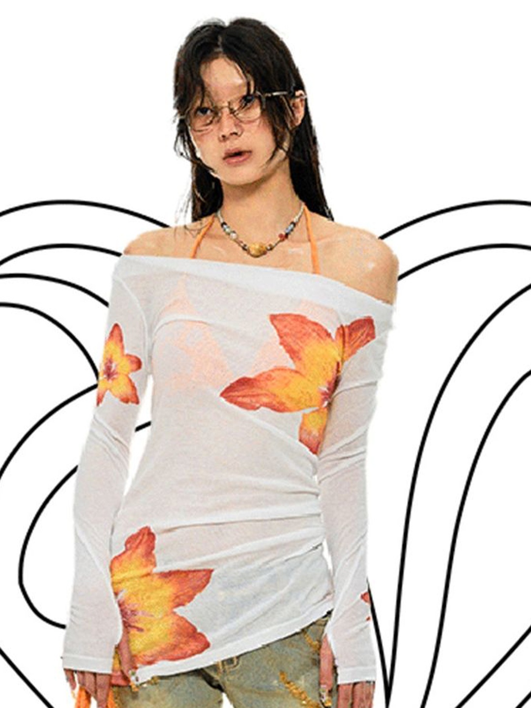 

LULU & SKY Women Printed Off-Shoulder Bardot Top, White