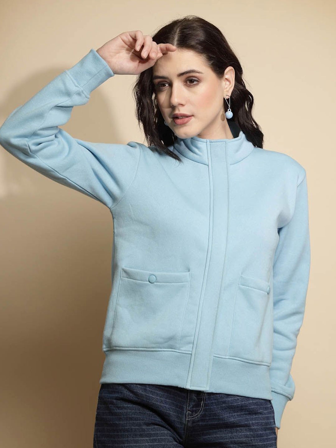 

Global Republic Women Mock Collar Sweatshirt, Blue