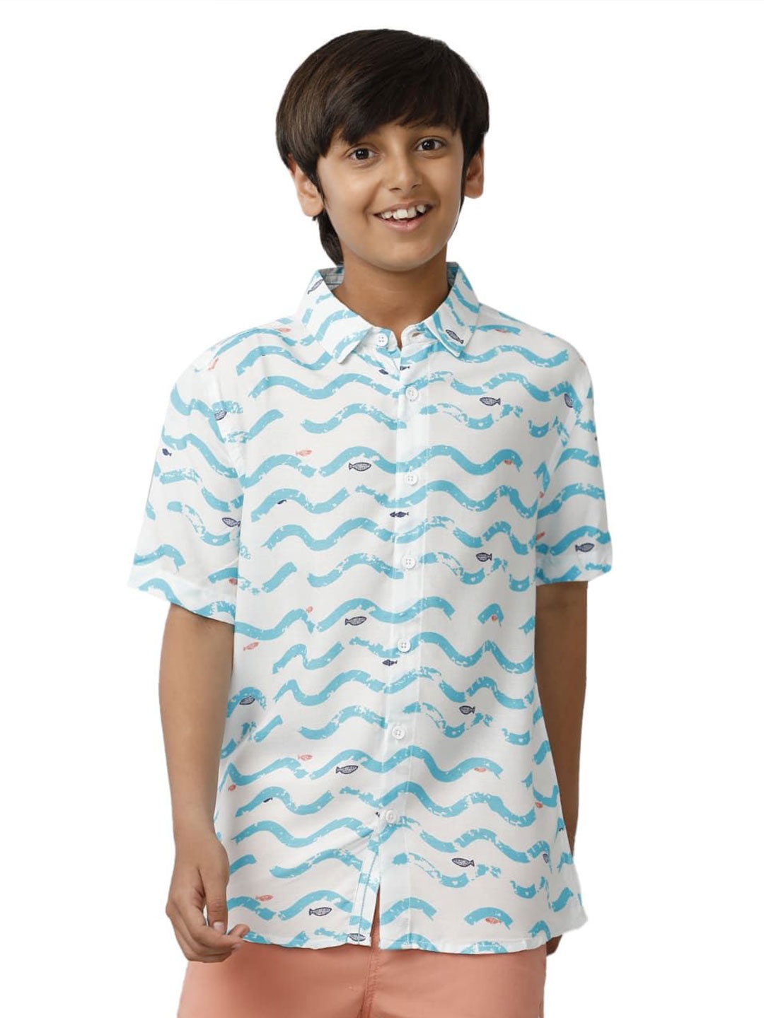 

UNDER FOURTEEN ONLY Boys Spread Collar Multi Striped Casual Shirt, White