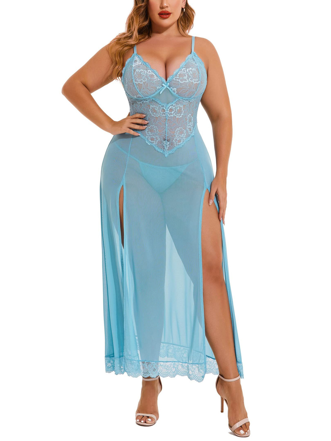 

Beera Lace Embroidered Maxi Babydoll, Blue
