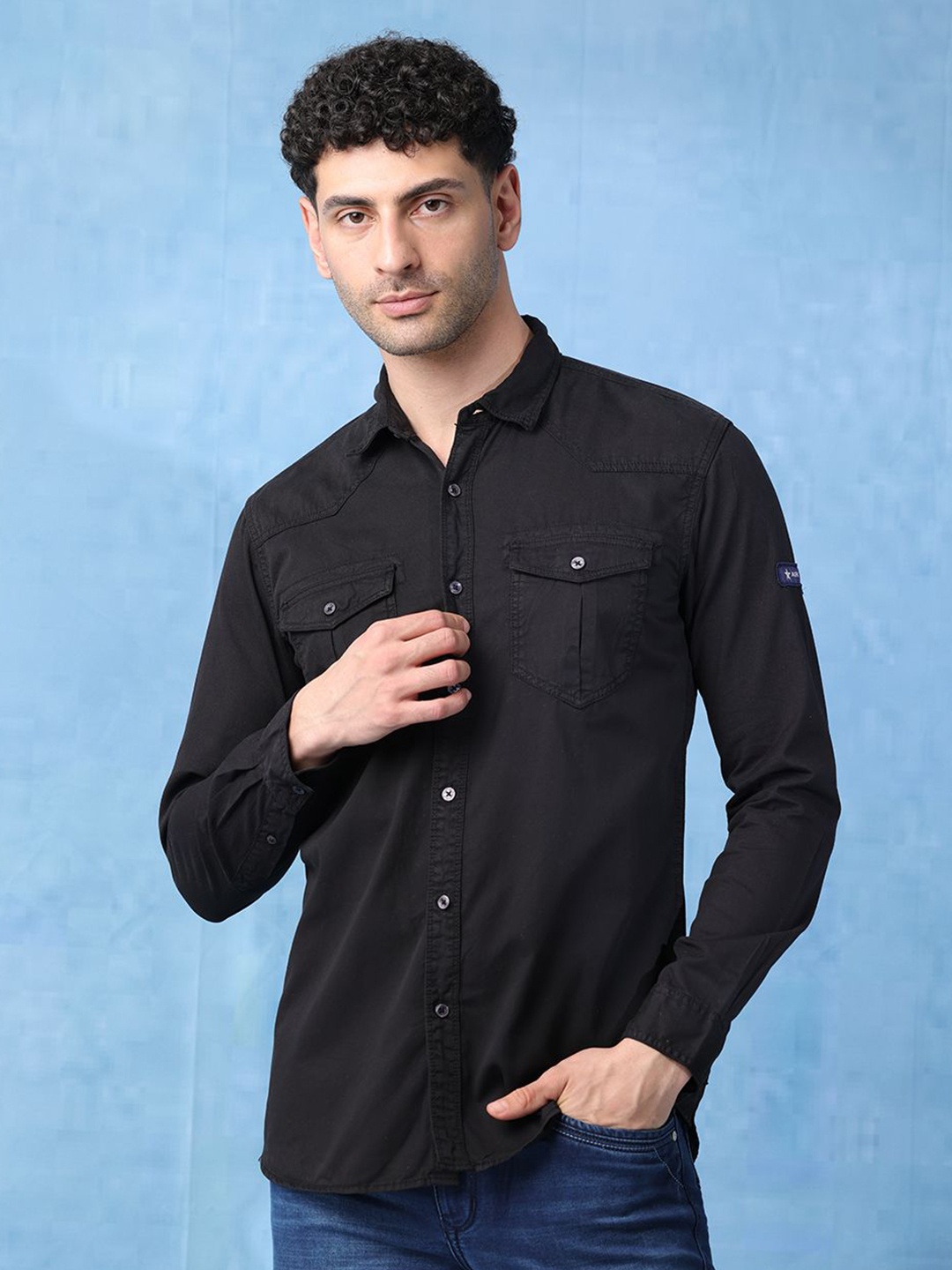 

RIGS AND RAGS Men Classic Fit Spread Collar Solid Cotton Casual Shirt, Black