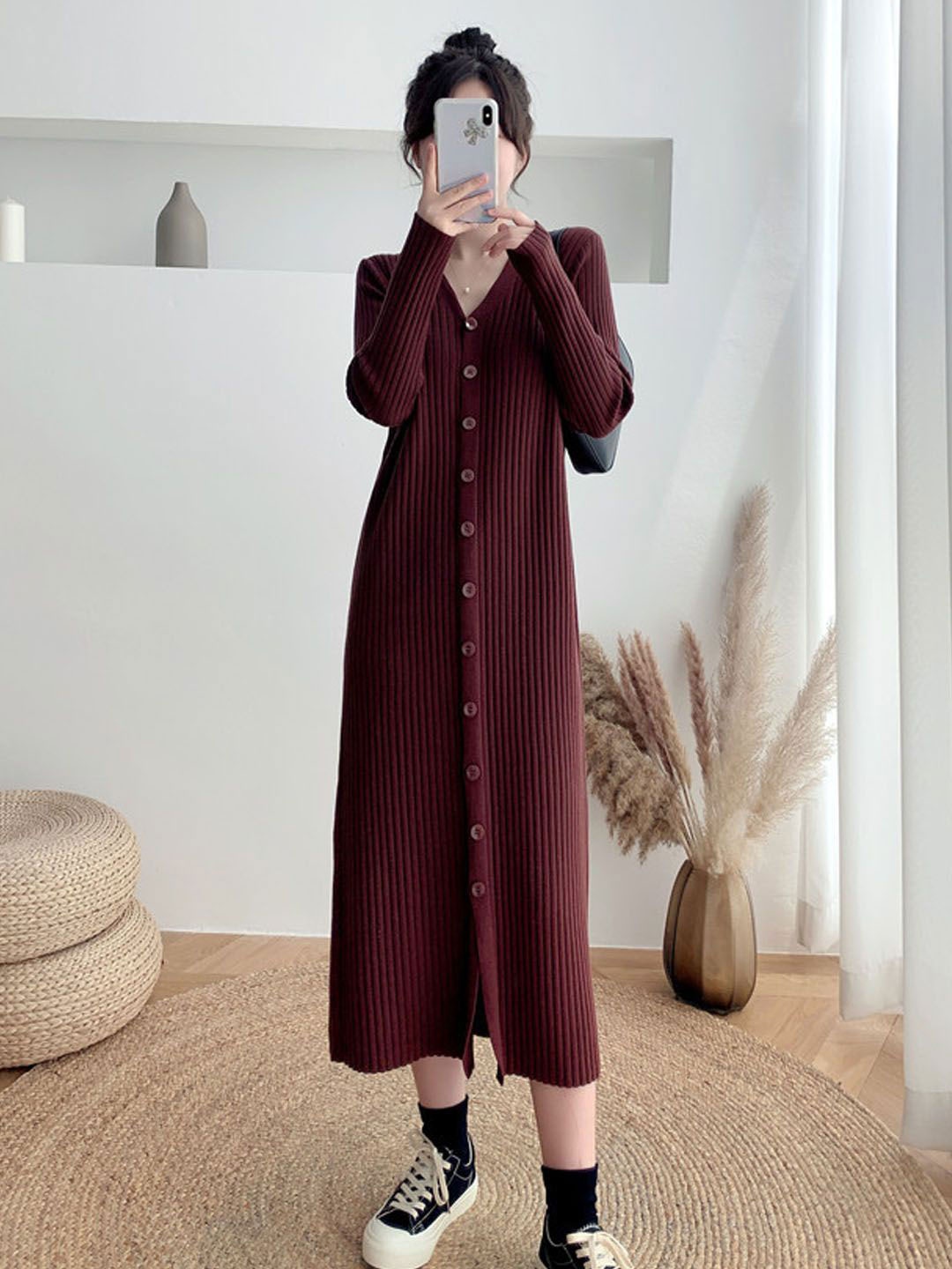 

StyleCast Women Ribbed A-Line Midi Dress, Maroon