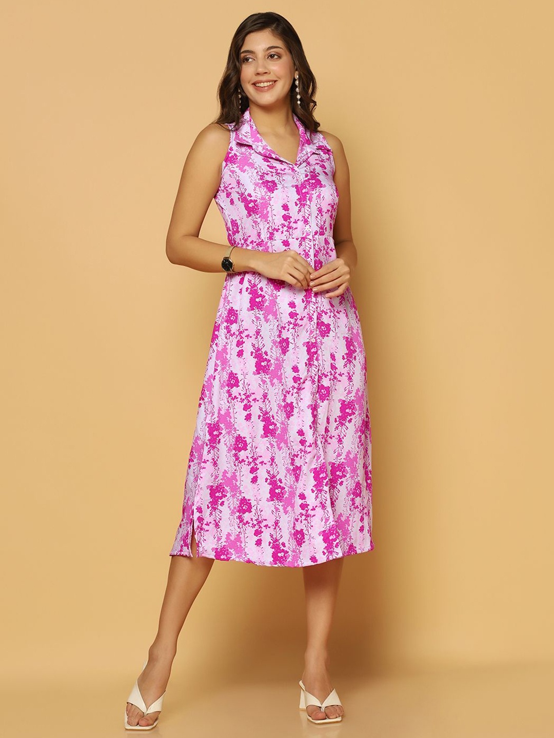 

Moda Rapido Women Floral Printed Fit and Flare Midi Dress, Pink