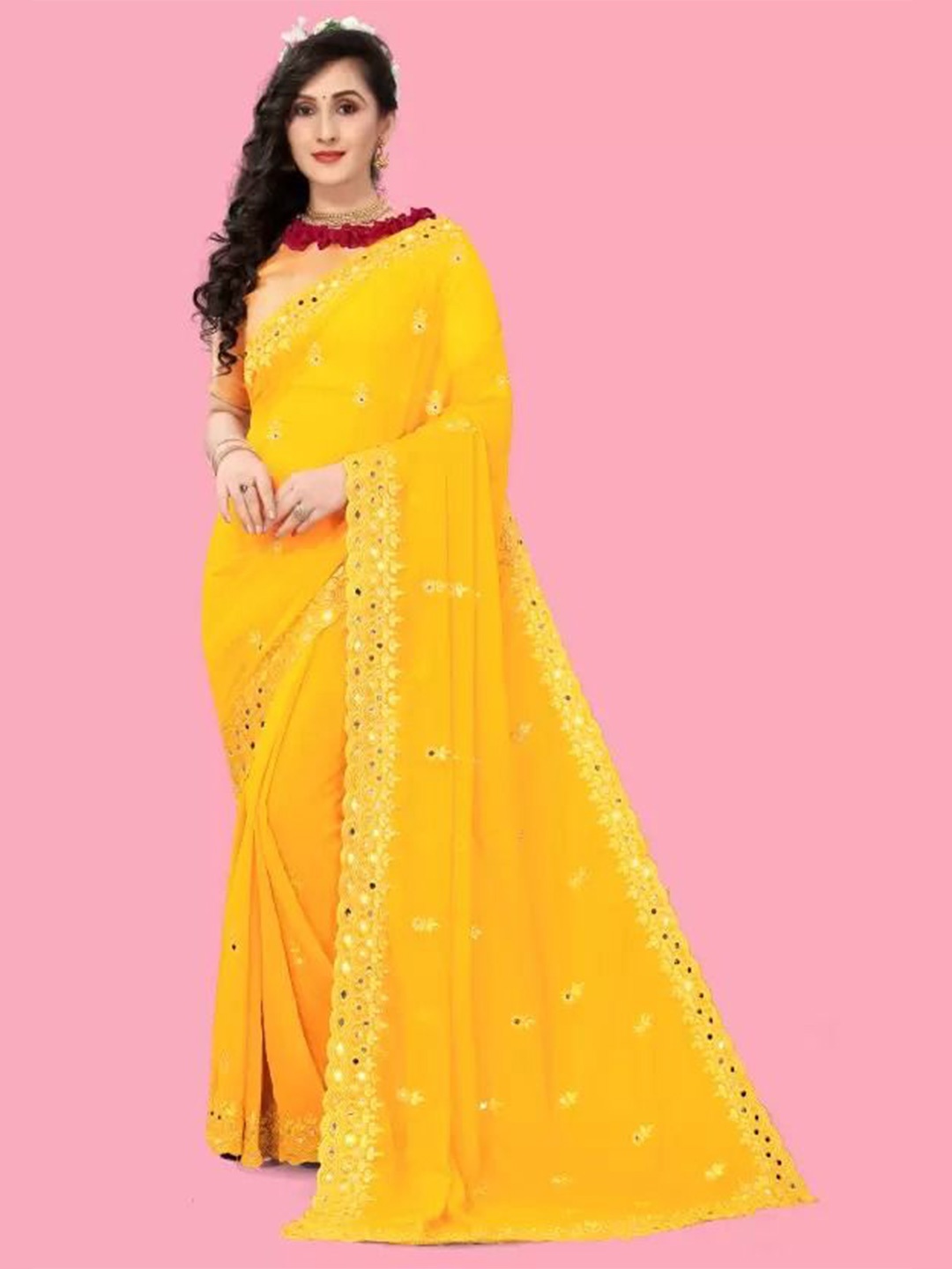 

SAADHVI Embellished Pure Georgette Designer Saree, Yellow