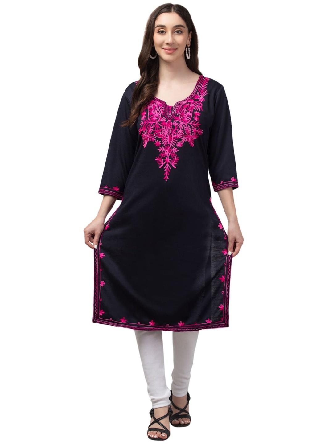 

FAMBEE Women Woollen Kurta, Coffee brown