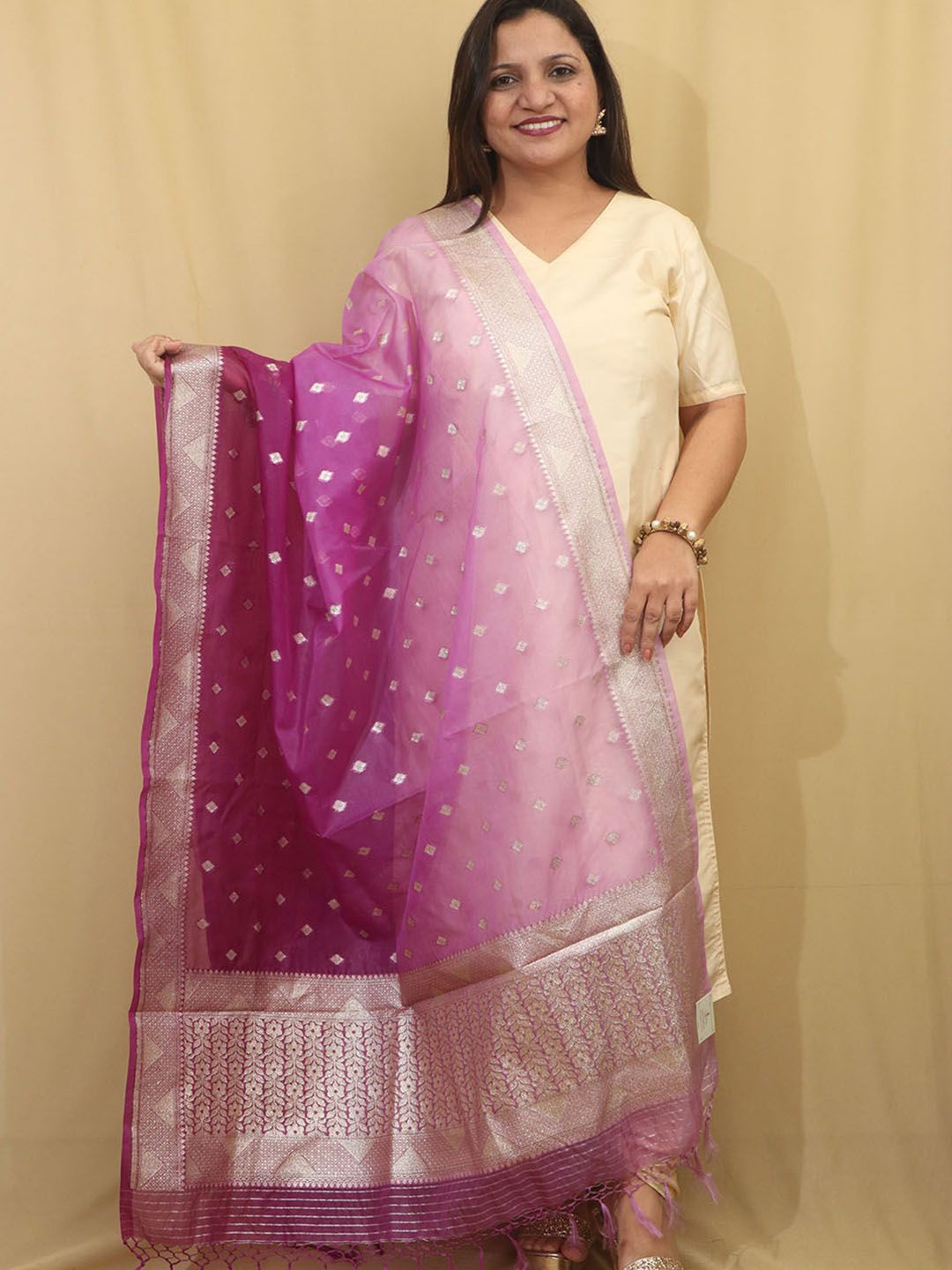

Luxurionworld Ethnic Motifs Woven Design Organza Dupatta, Purple