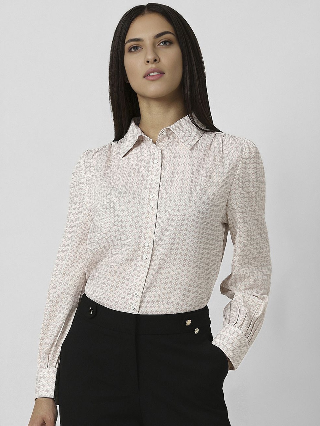 

Van Heusen Woman Spread Collar Geometric Printed Formal Shirt, White